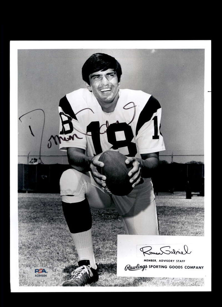 Roman Gabriel PSA DNA Signed 8x10 Rawlings Staff Photo Autographed
