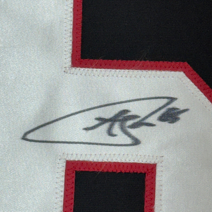 Framed Autographed/Signed Andrew Shaw 35x39 Chicago Black Jersey JSA COA