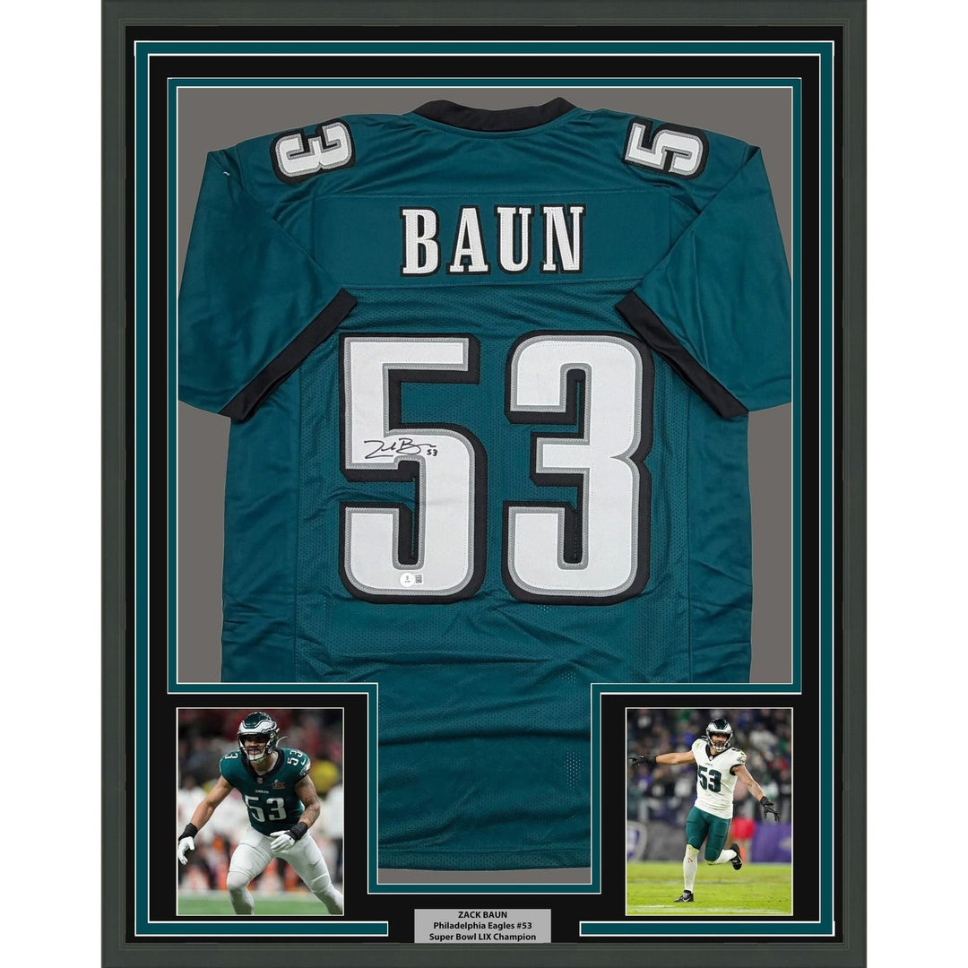 Framed Autographed/Signed Zack Baun 35x39 Philadelphia Green Jersey BAS COA