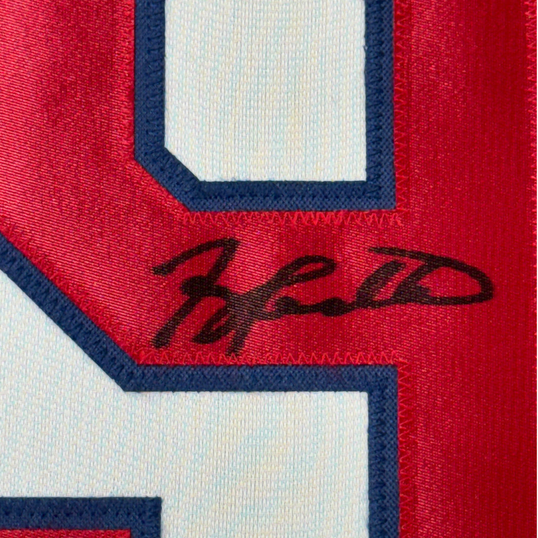Framed Autographed/Signed Terry Pendleton 33x42 Atlanta White Jersey JSA COA