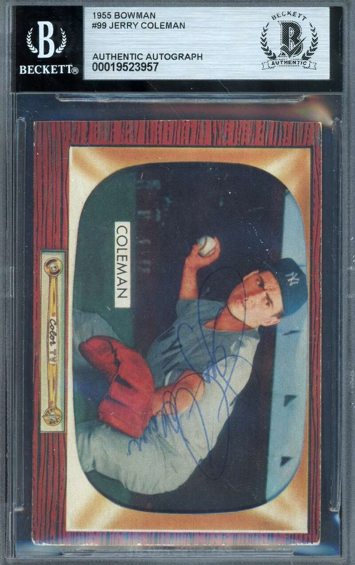 Jerry Coleman Beckett BAS Vintage Signed 1955 Bowman Autographed Yankees