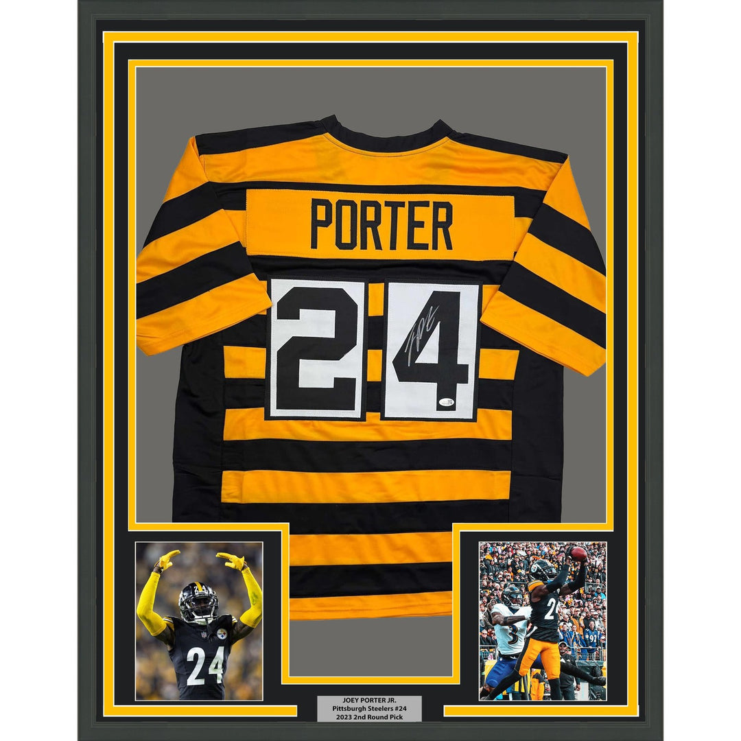 Framed Signed Joey Porter Jr. 35x39 Pittsburgh BB Jersey JSA COA