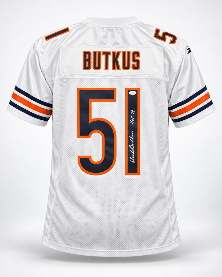 Dick Butkus Signed Bears White Reebok Jersey L HOF 79 JSA