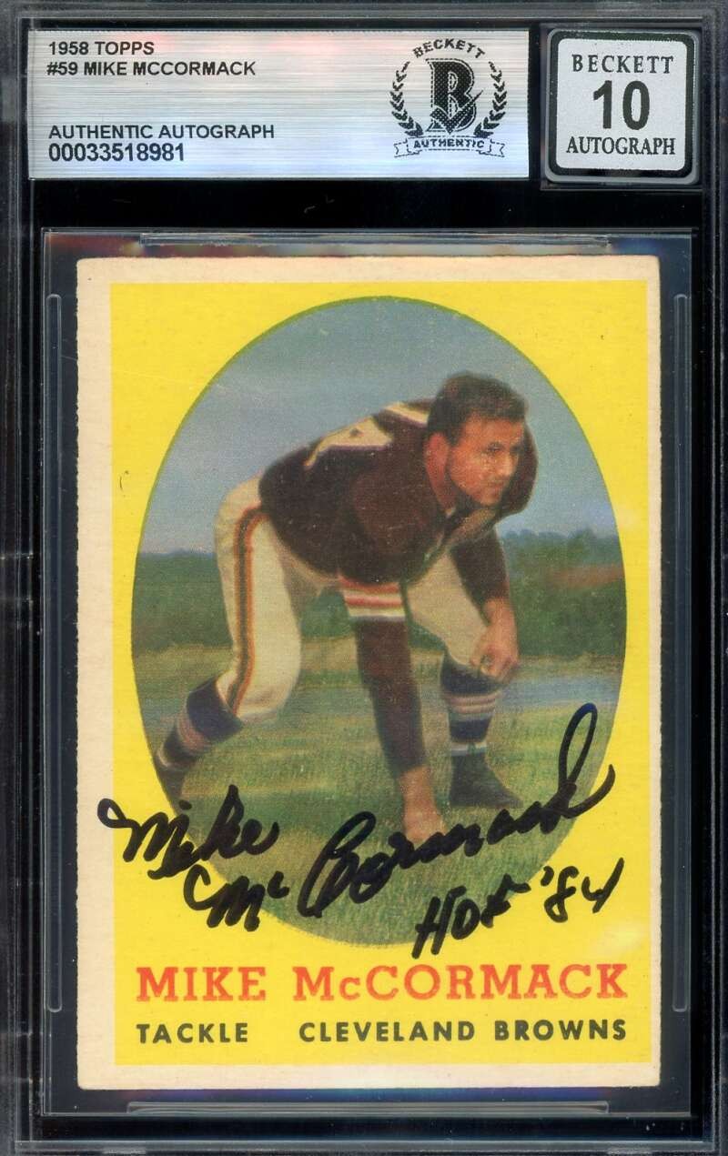Mike McCormack Gem Mint 10 Beckett BAS Signed 1958 Topps Autograph