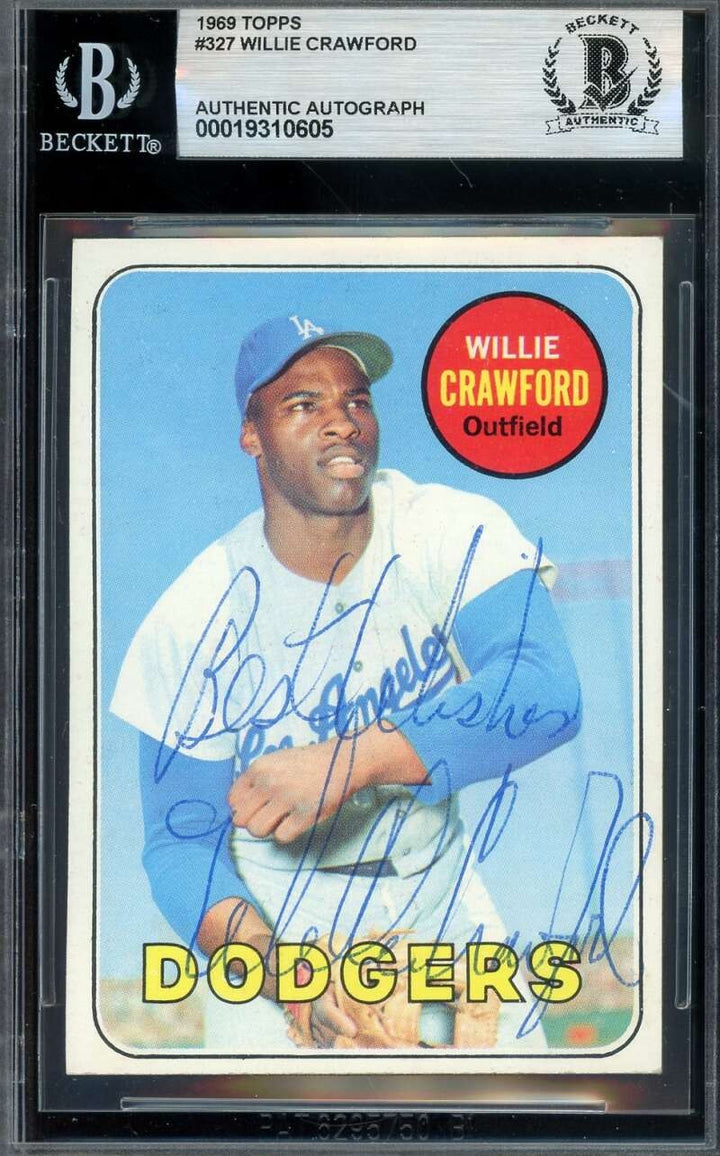 Willie Crawford Beckett BAS Vintage Signed 1969 Topps Autograph Dodgers
