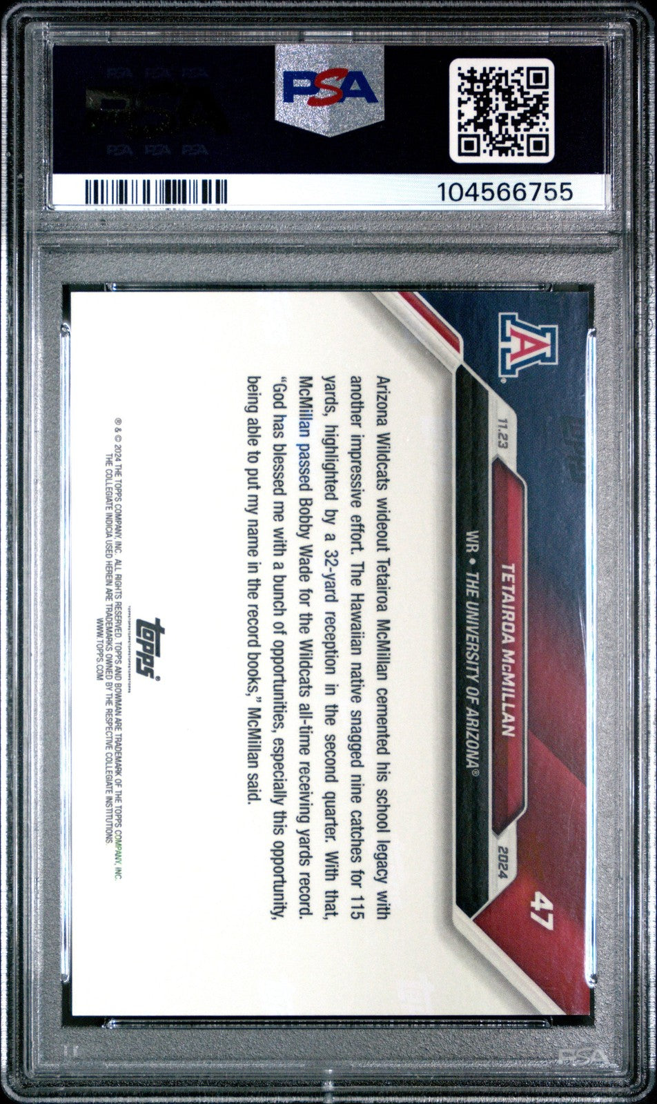 Graded 2024 Topps Bowman U Now Tetairoa McMillan #47 RC Card PSA 10
