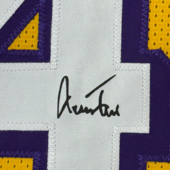 Framed Facsimile Autographed Jerry West 33x42 Yellow Reprint Laser Auto Jersey