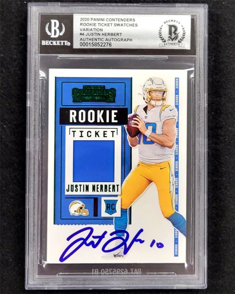 Justin Herbert signed 2020 Contenders Rookie Ticket Swatches RC card BAS 10 auto
