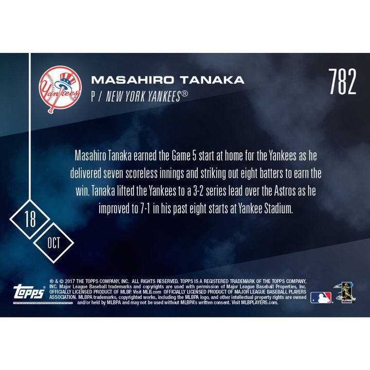 MASAHIRO TANAKA 8 K's 7 INNINGS ALCS TOPPS NOW NY YANKEES POSTSEASON CARD #782
