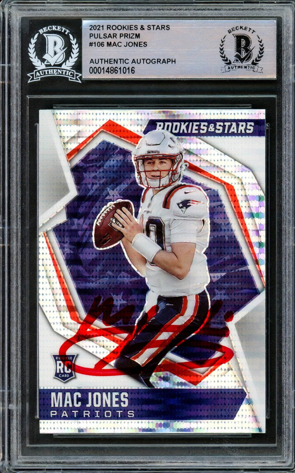 Mac Jones Auto 2021 Panini Rookie Stars Silver Pulsar Prizm 106 Patriots Beckett