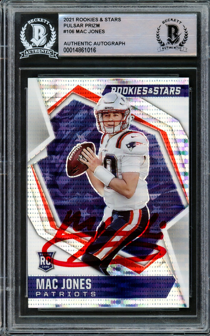 Mac Jones Auto 2021 Panini Rookie Stars Silver Pulsar Prizm 106 Patriots Beckett