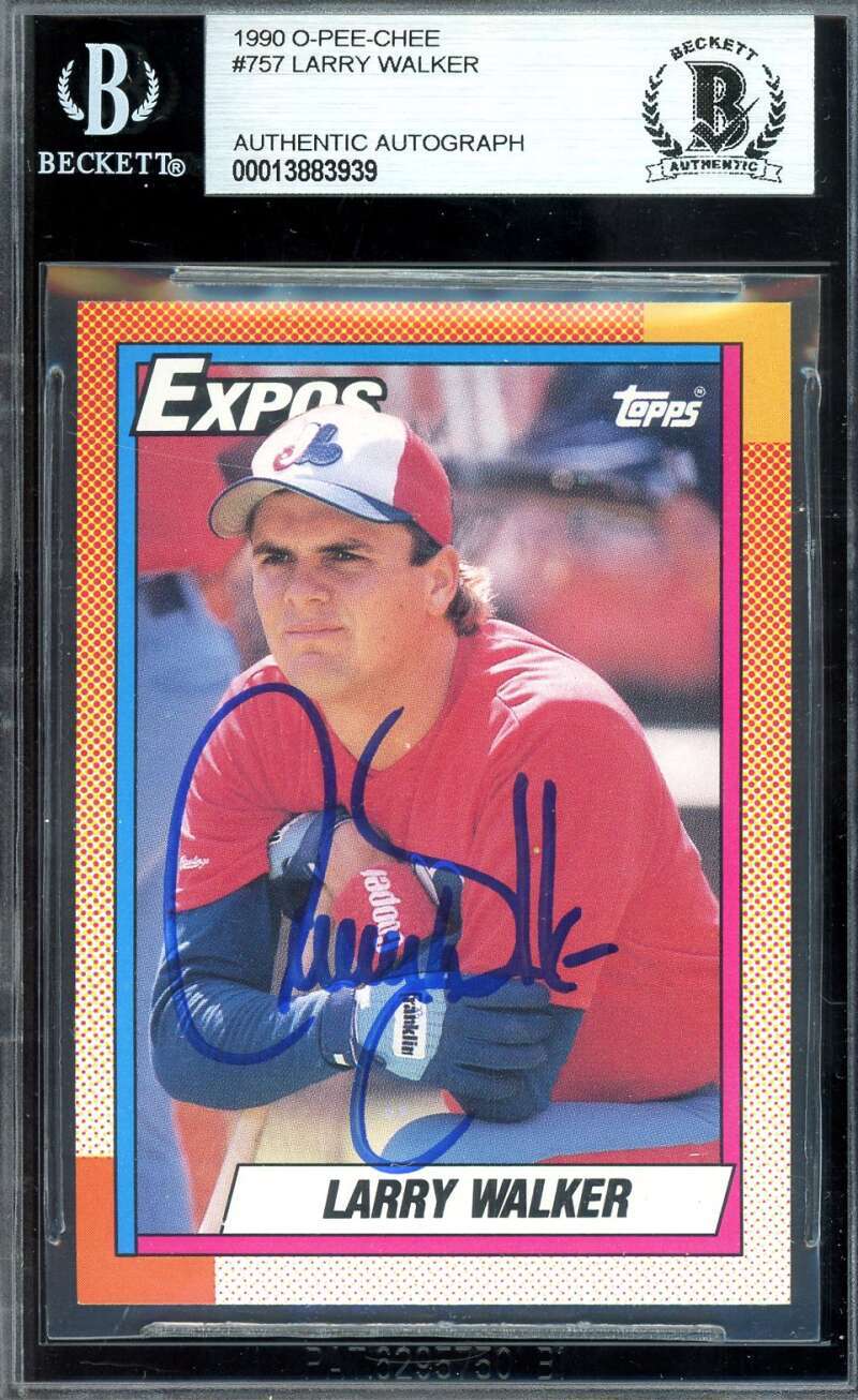 Larry Walker Beckett BAS Signed 1990 O-Pee-Chee Rookie Autograph