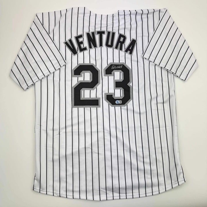 Autographed/Signed Robin Ventura Chicago Pinstripe Baseball Jersey Beckett COA