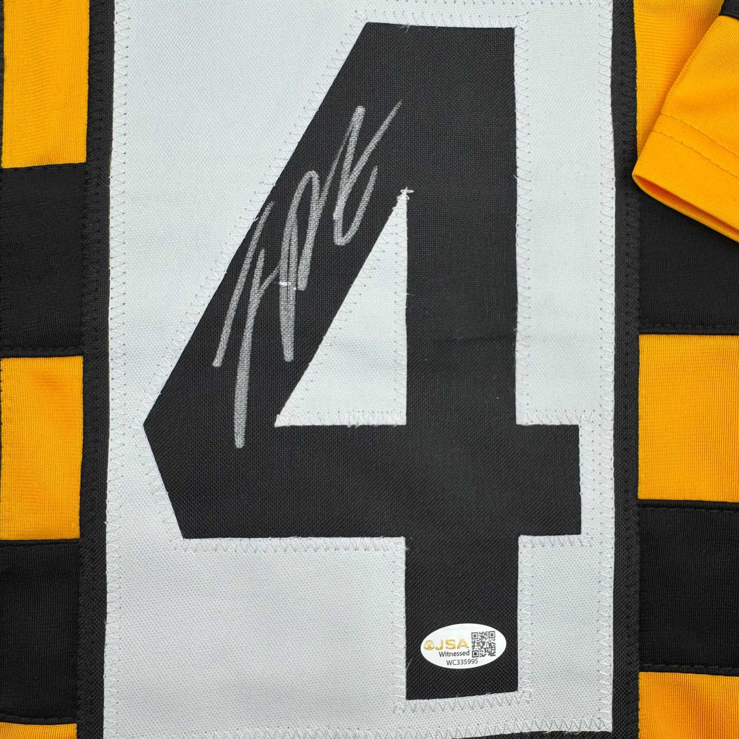 Autographed/Signed Joey Porter Jr. Pittsburgh Bumble Bee Football Jersey JSA COA