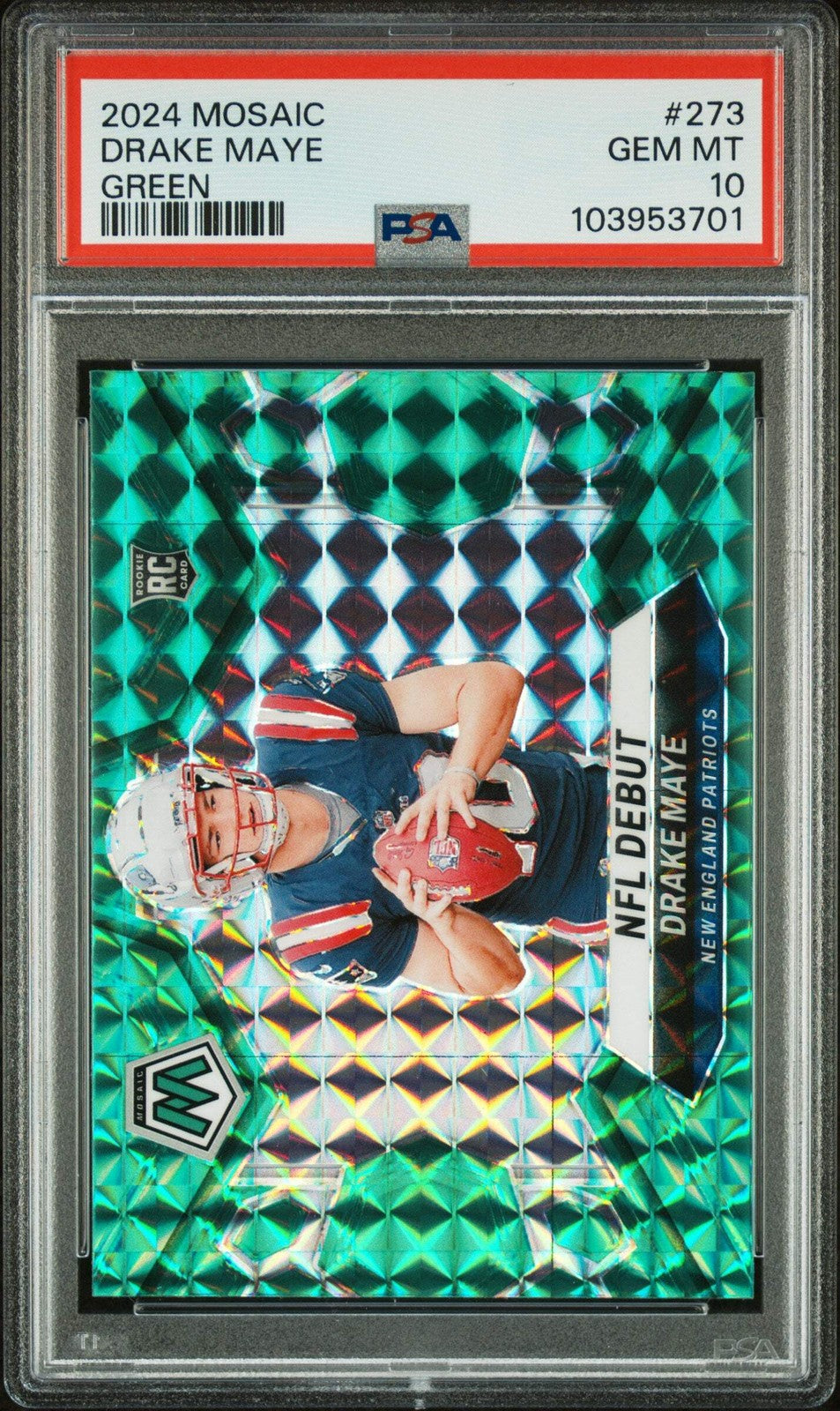 Graded 2024 Panini Mosaic Drake Maye #273 Green Rookie RC Card PSA 10 Gem Mint