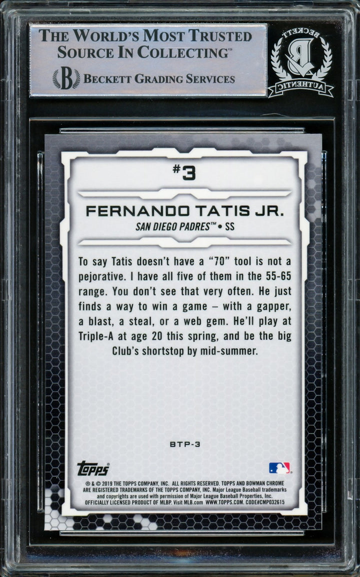 Fernando Tatis Jr Auto 2019 Bowman Chrome Scouts Top 100 Card BTP3 Padre Beckett