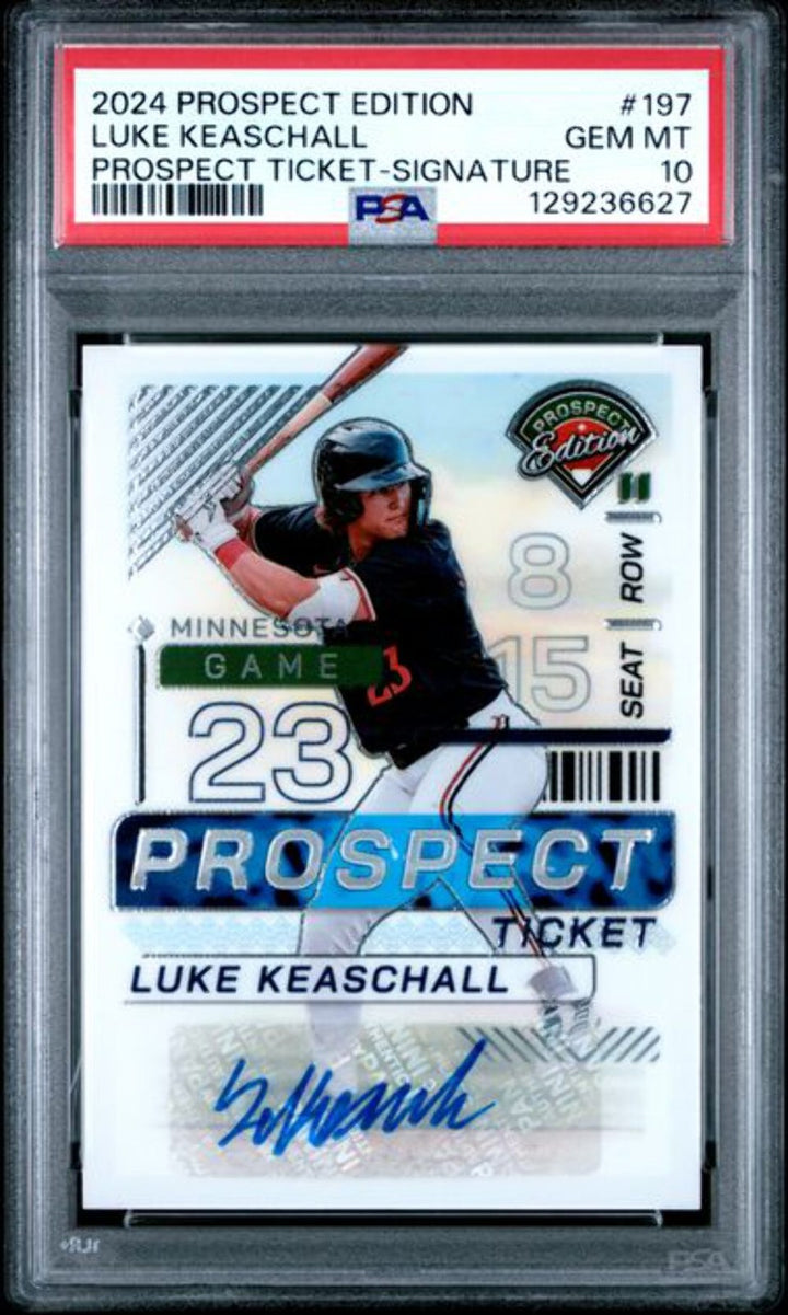 Graded 2024 Prospect Edition Luke Keaschall #197 Ticket Auto Rookie Card PSA 10