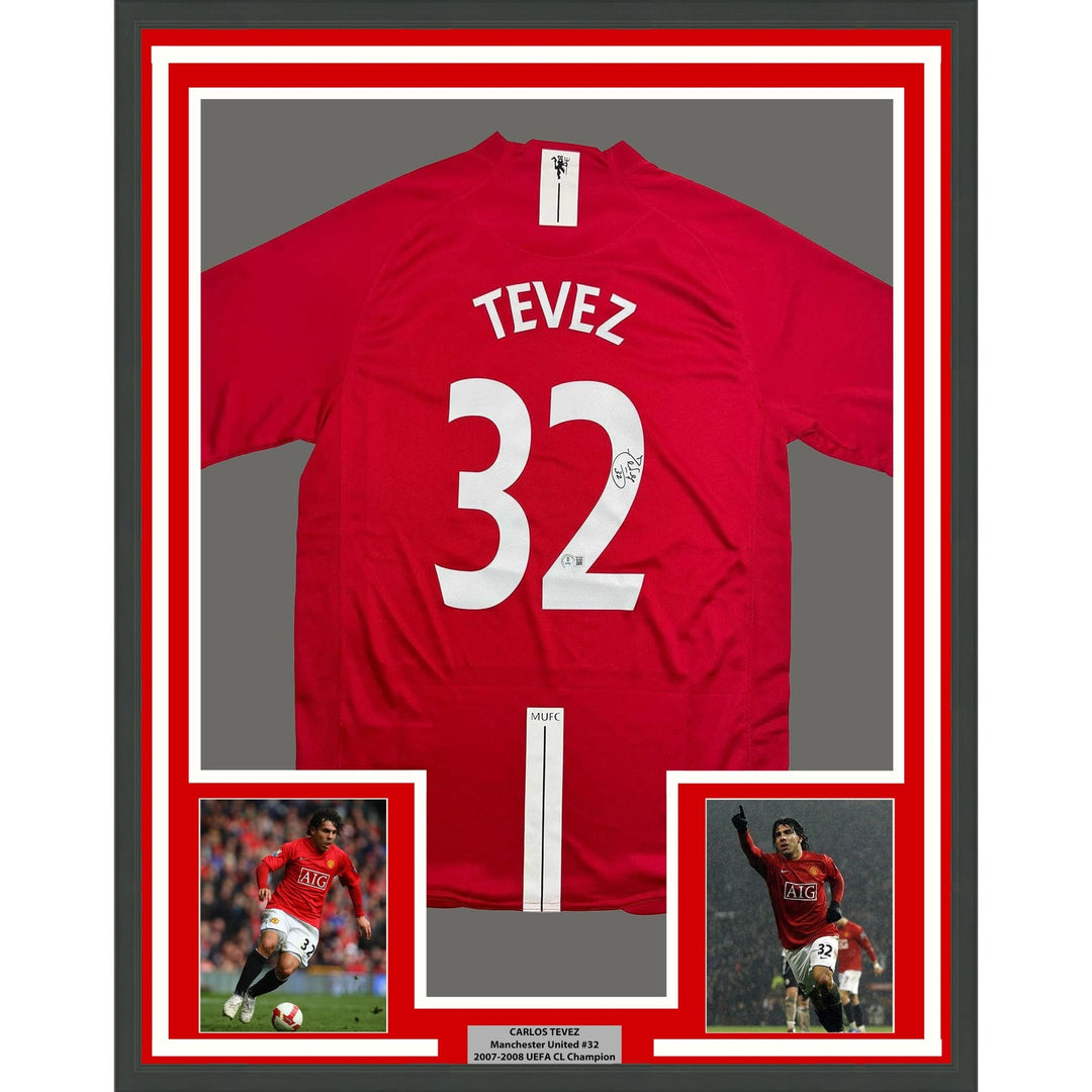 Framed Autographed/Signed Carlos Tevez 35x39 Manchester United Jersey COA