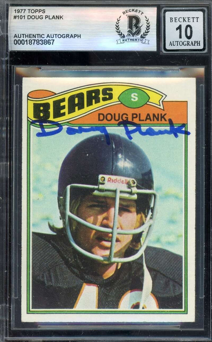 Doug Plank Gem Mint 10 Beckett BAS Signed 1977 Topps Rookie Autograph Bears