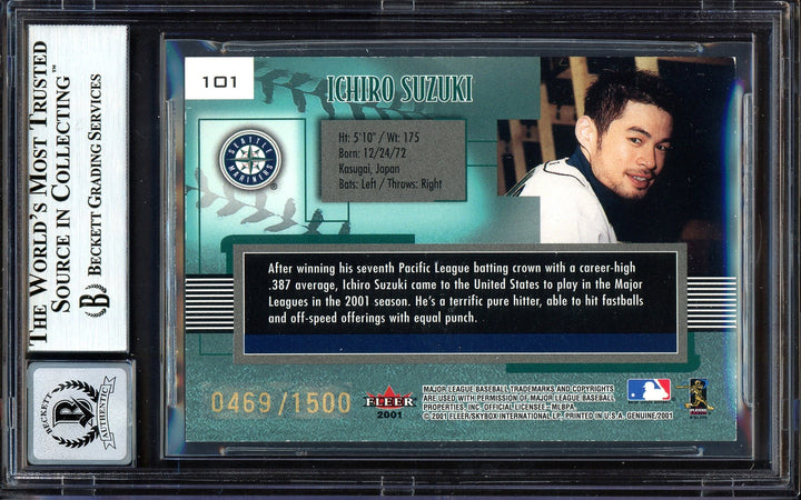 Ichiro Suzuki Signed 2001 Fleer Genuine RC 101 Mariners Sig 10 #469/1500 Beckett