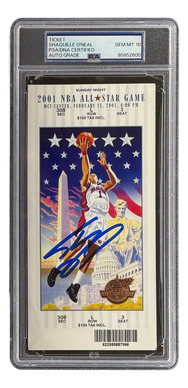 Shaquille O'Neal Lakers Signed 2001 NBA All-Star Game Ticket PSA/DNA Auto 10