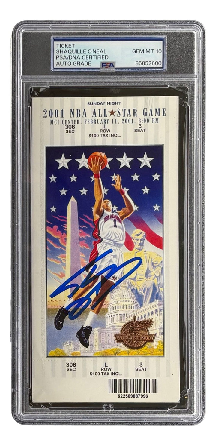 Shaquille O'Neal Lakers Signed 2001 NBA All-Star Game Ticket PSA/DNA Auto 10