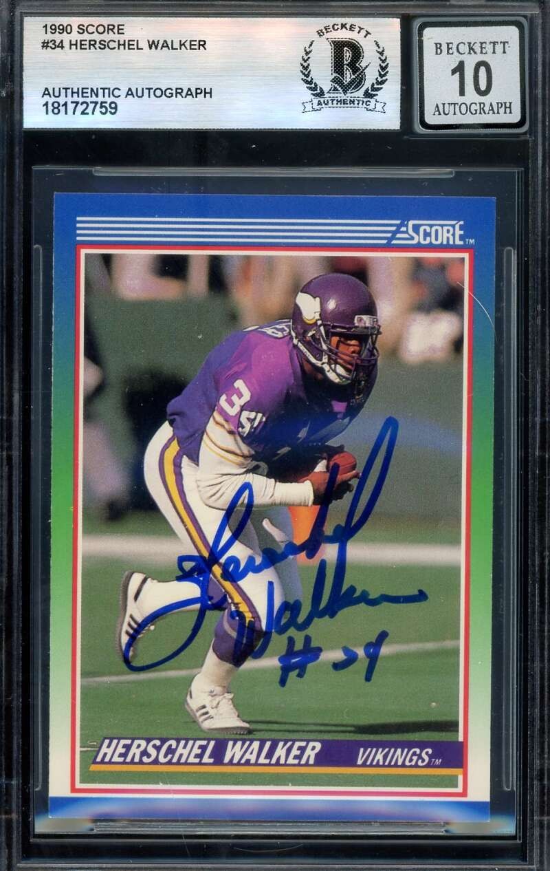 Herschel Walker Gem Mint 10 Beckett BAS Signed 1990 Score Autograph