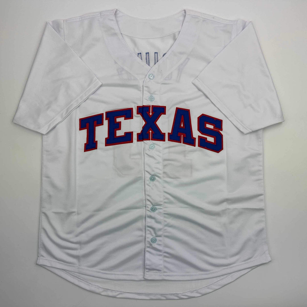 Autographed/Signed Michael Young Texas White Baseball Jersey JSA COA
