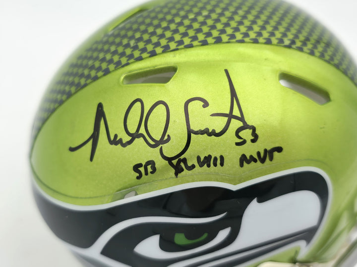 Malcolm Smith Signed Seahawks Flash Green Speed Mini Helmet Beckett Wit