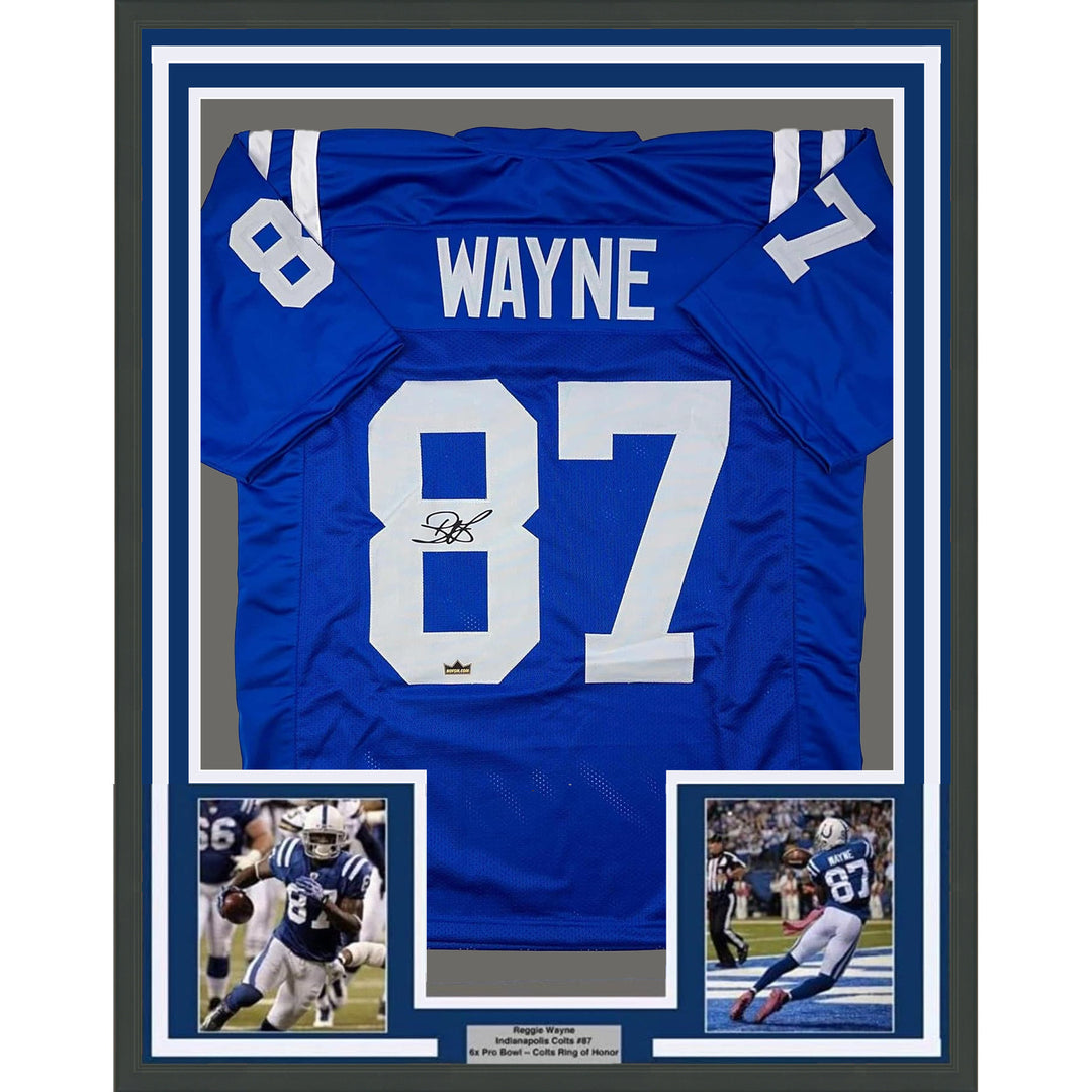 Facsimile Autographed Reggie Wayne 35x39 Indianapolis Blue Reprint Laser Jersey