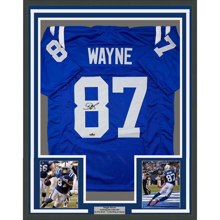 Facsimile Autographed Reggie Wayne 35x39 Indianapolis Blue Reprint Laser Jersey