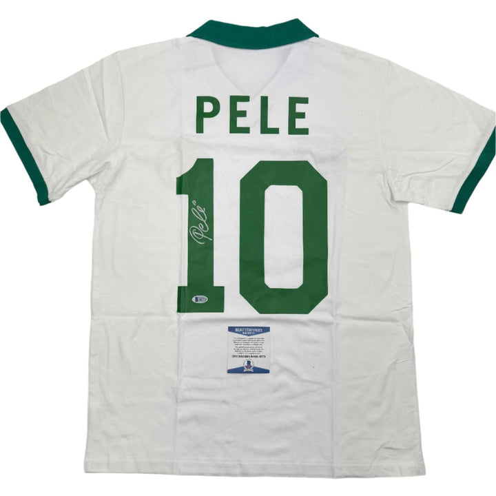 Autographed/Signed Pele New York Cosmos White Futbol Jersey Beckett COA