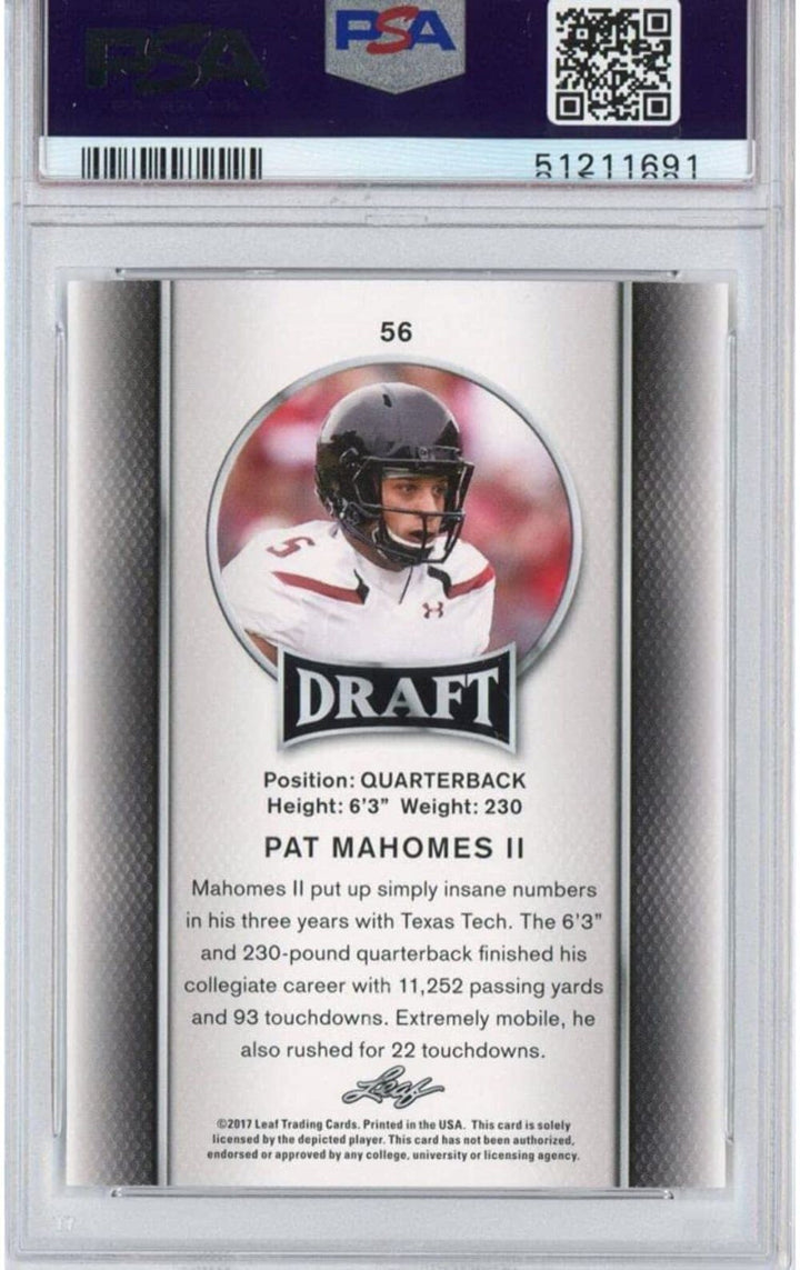 Graded 2017 Leaf Draft PATRICK MAHOMES II #56 Rookie RC Football Card PSA 10