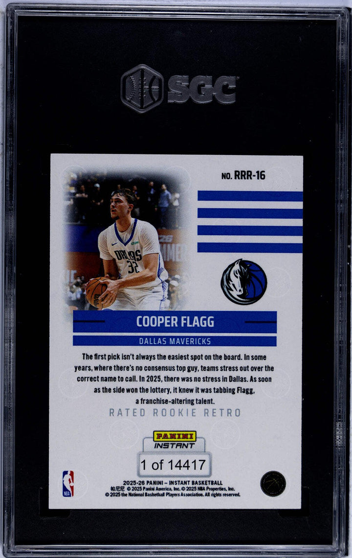 Graded 2025 Panini Instant Cooper Flagg #RRR16 Rated Rookie Retro RC Card SGC 10
