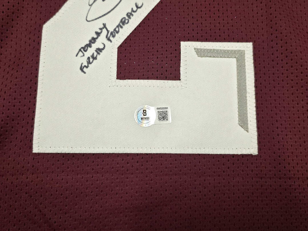 A & M Aggies Johnny Manziel Signed Maroon Jersey Beckett Wit Beckett Witness
