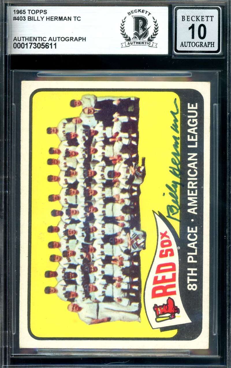Billy Herman Gem Mint 10 Beckett BAS Signed 1965 Topps Team Autograph