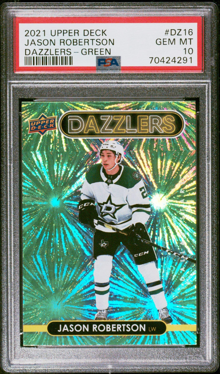 Graded 2021 Upper Deck Jason Robertson #GZ Dazzlers Green Hockey Card PSA 10 Gem