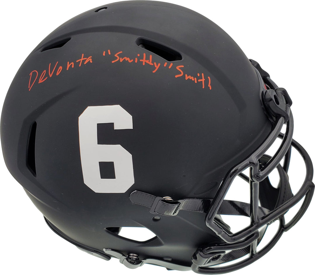 Devonta Smith Signed Alabama Crimson Tide Eclipse Black Full Size Speed Helmet