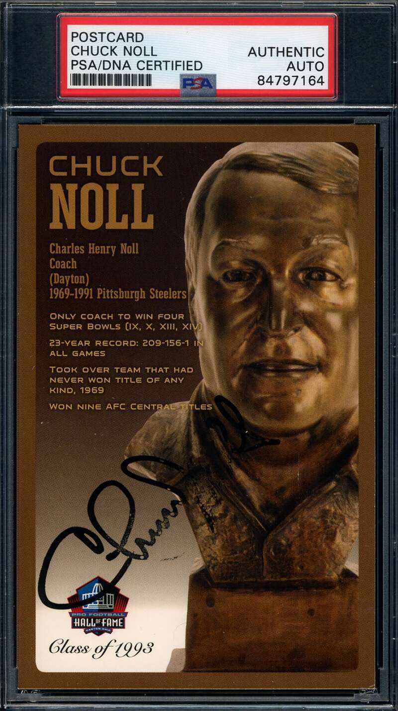 Chuck Noll PSA DNA Signed Hall of Fame Bronze Bust Postcard Autographed