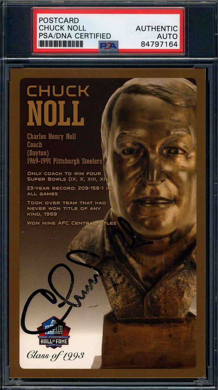 Chuck Noll PSA DNA Signed Hall of Fame Bronze Bust Postcard Autographed
