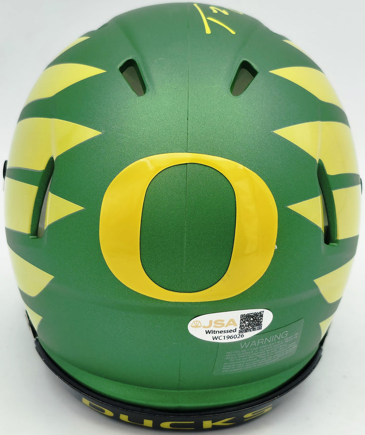 Tez Johnson Signed Oregon Ducks Green Speed Mini Helmet JSA Wit