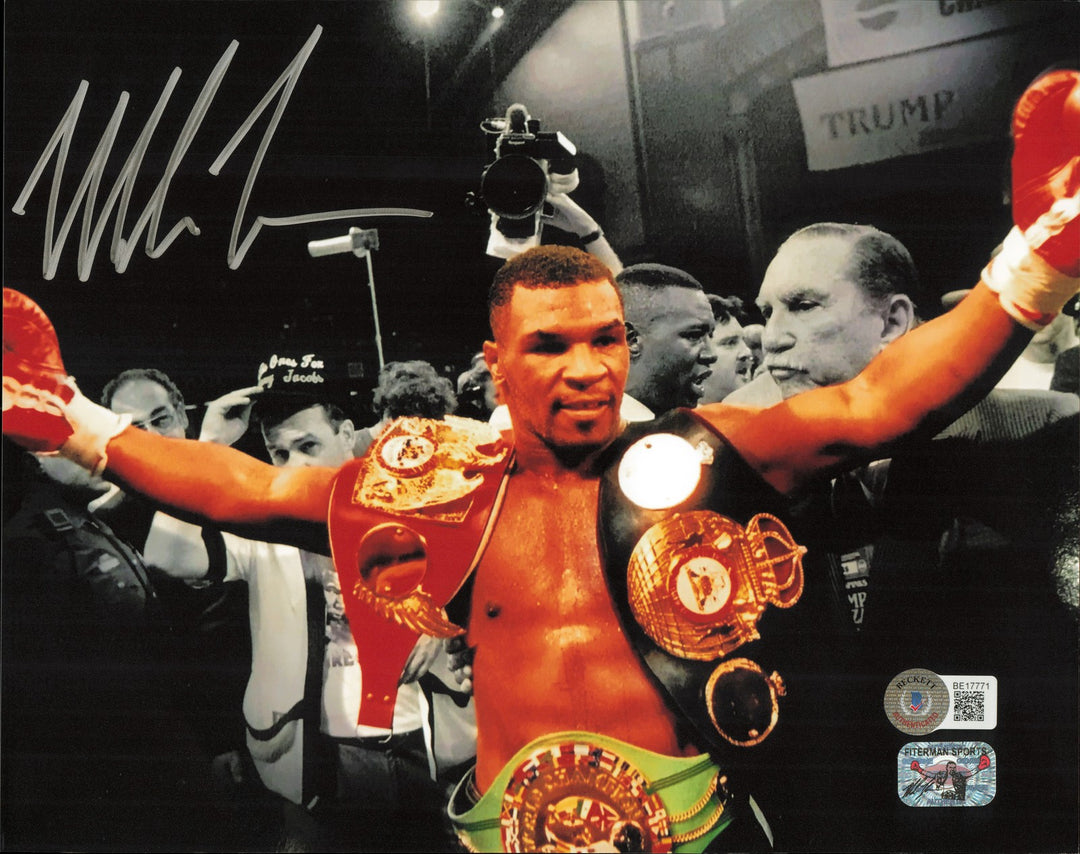 Mike Tyson Signed 8x10 Photo Belts Beckett BAS #BE17771