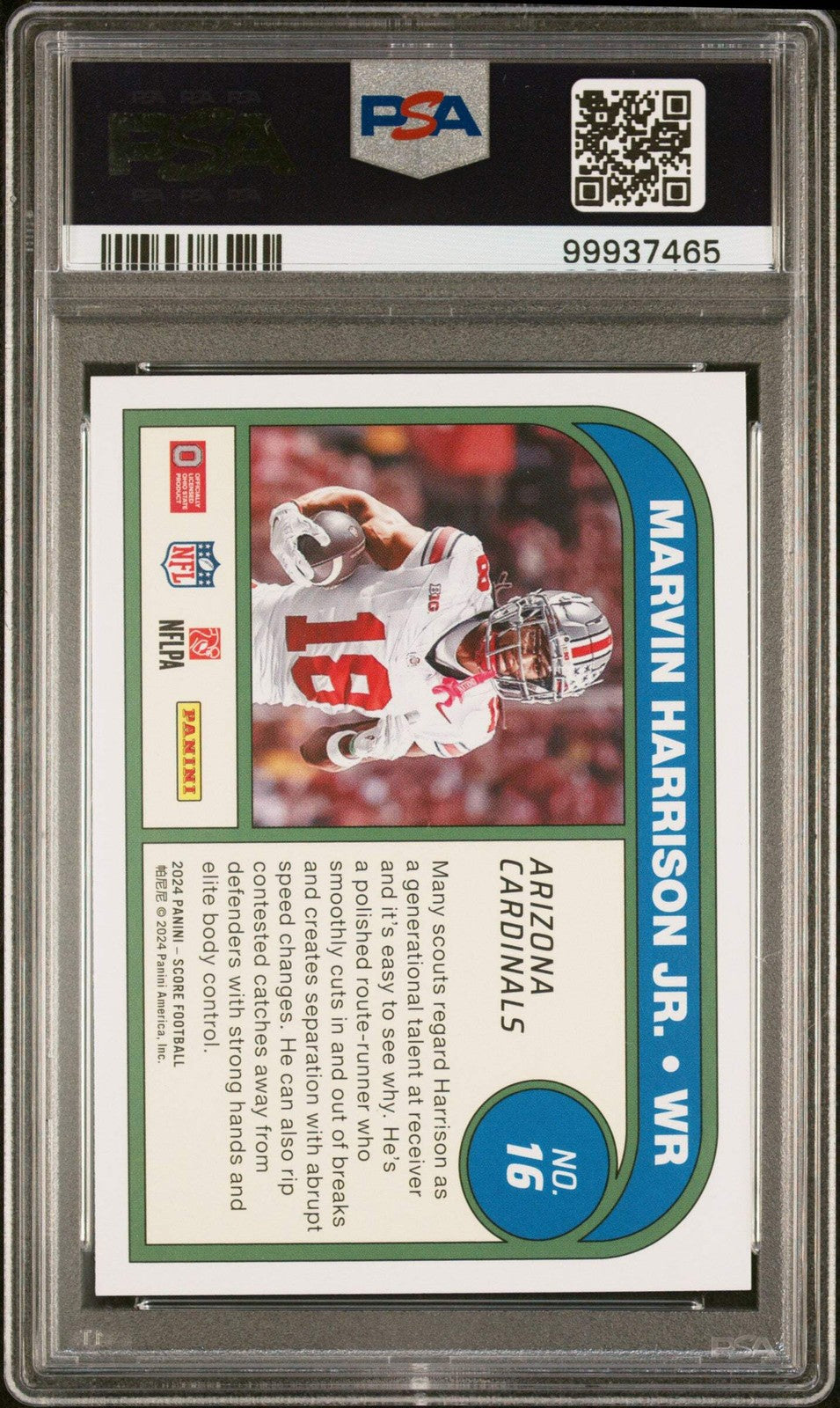 Graded 2024 Score Marvin Harrison Jr #16 Protential RC Football Card PSA 10