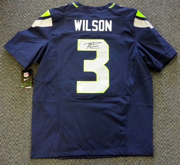 Seattle Seahawks Russell Wilson Signed Blue Nike Elite Jersey Size 48 RW Holo