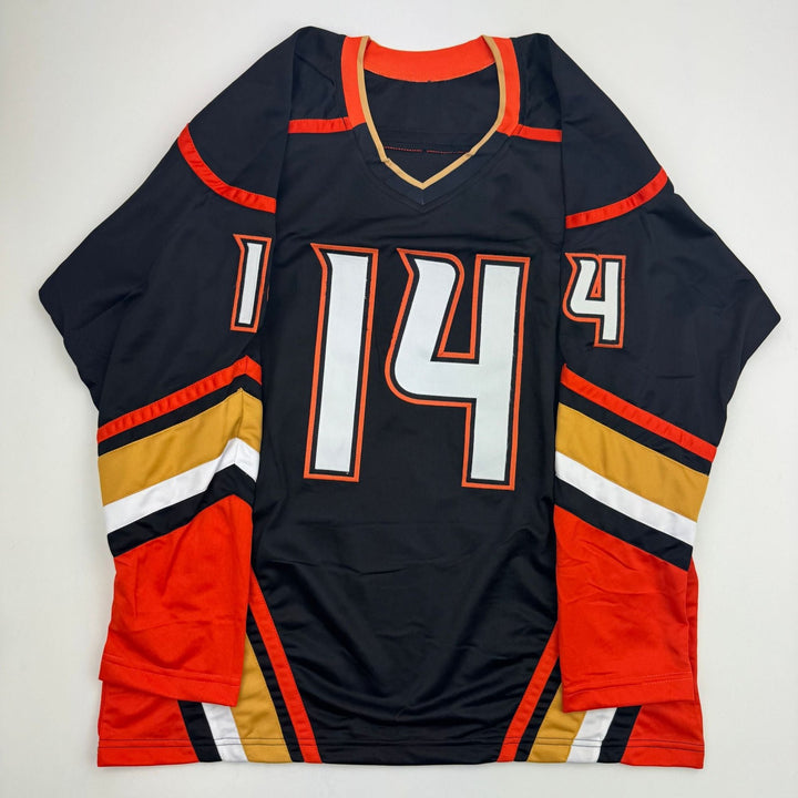 Autographed/Signed Adam Henrique Anaheim Black Hockey Jersey BAS COA