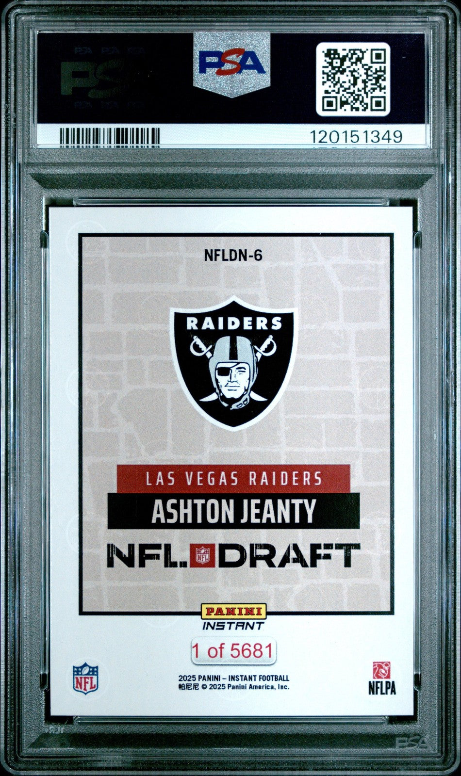 Graded 2025 Panini Instant Ashton Jeanty #DN6 Draft Night Card PSA 10