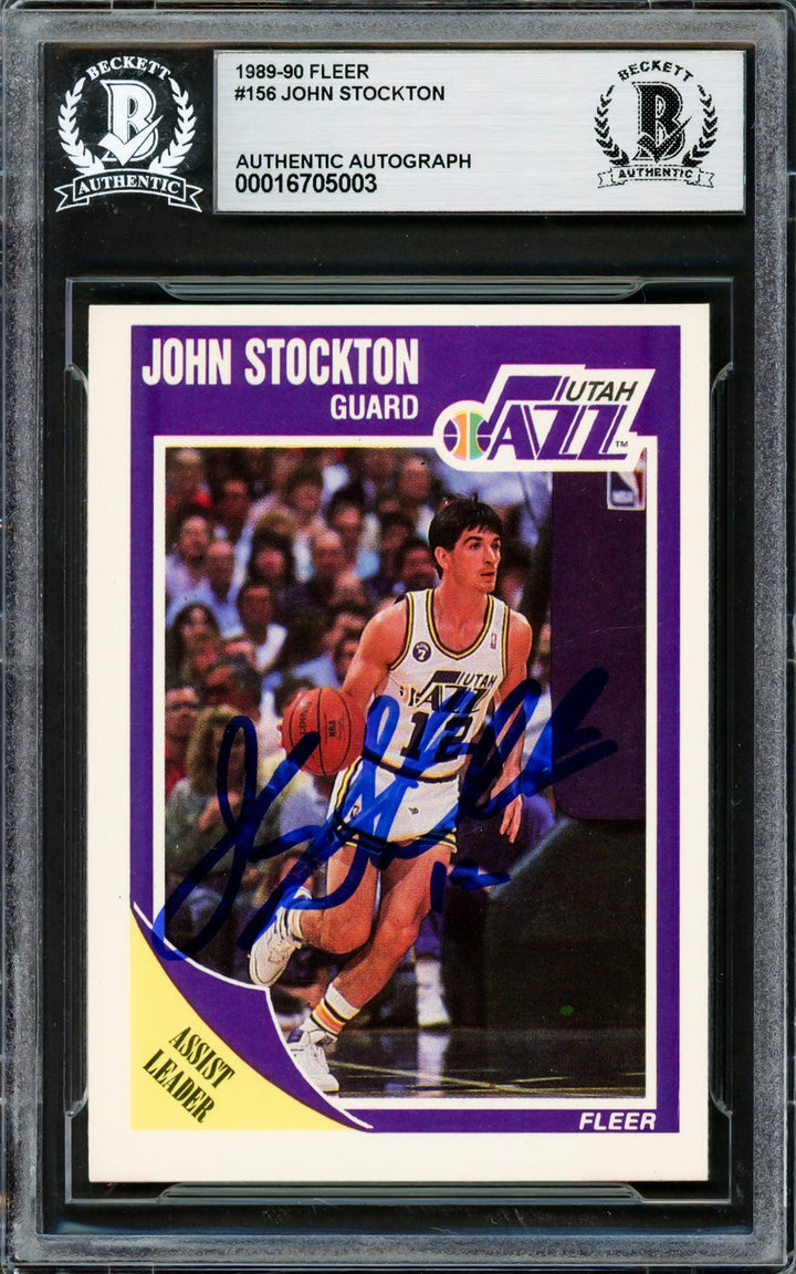 John Stockton Signed 1989-90 Fleer Card #156 Utah Jazz Beckett BAS