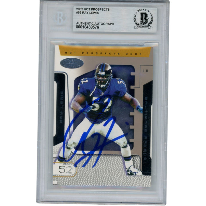 Ray Lewis Autographed 2002 Fleer Hot Prospects #59 Trading Card Beckett 53519