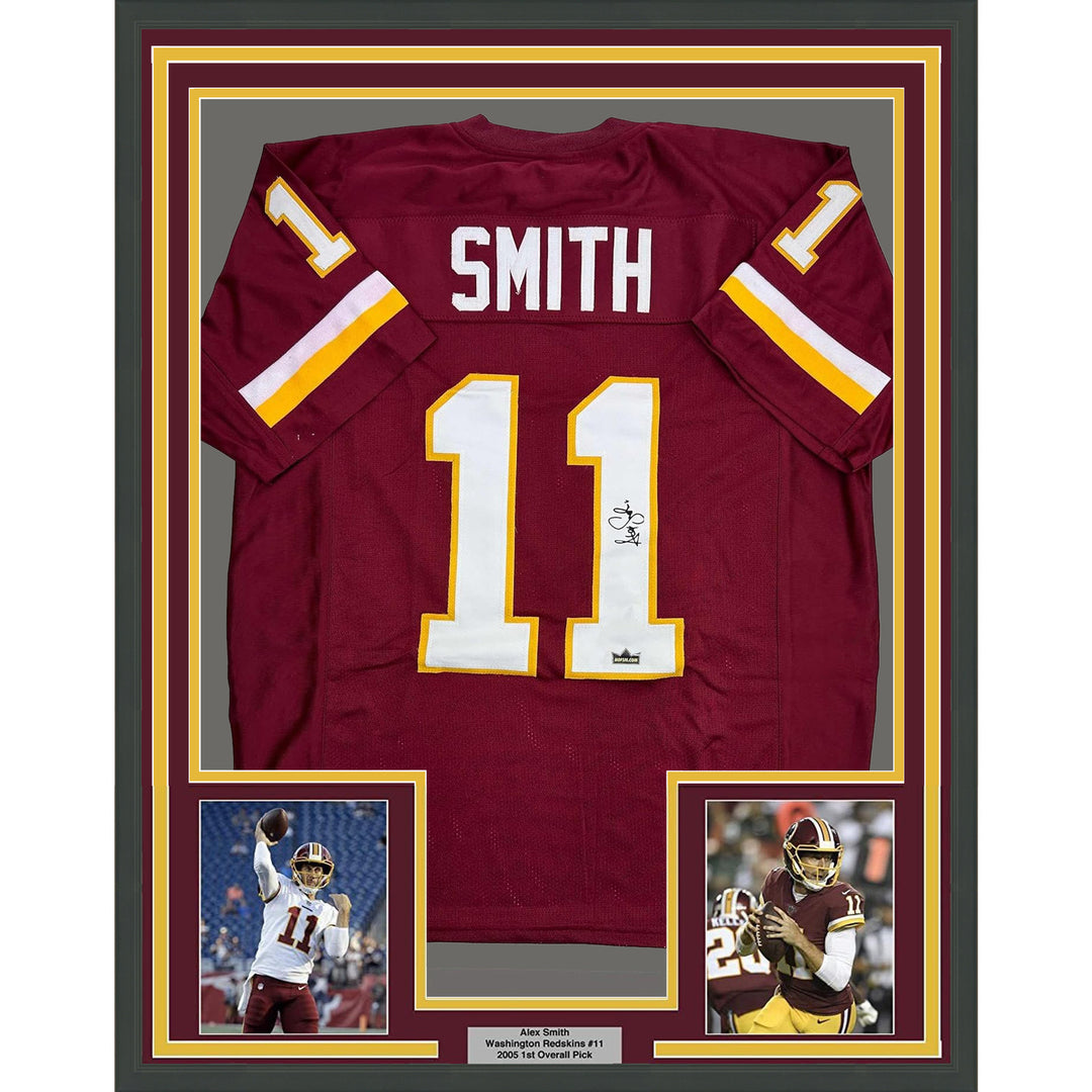 Framed Facsimile Autographed Alex Smith 35x39 Washington Red Reprint Jersey