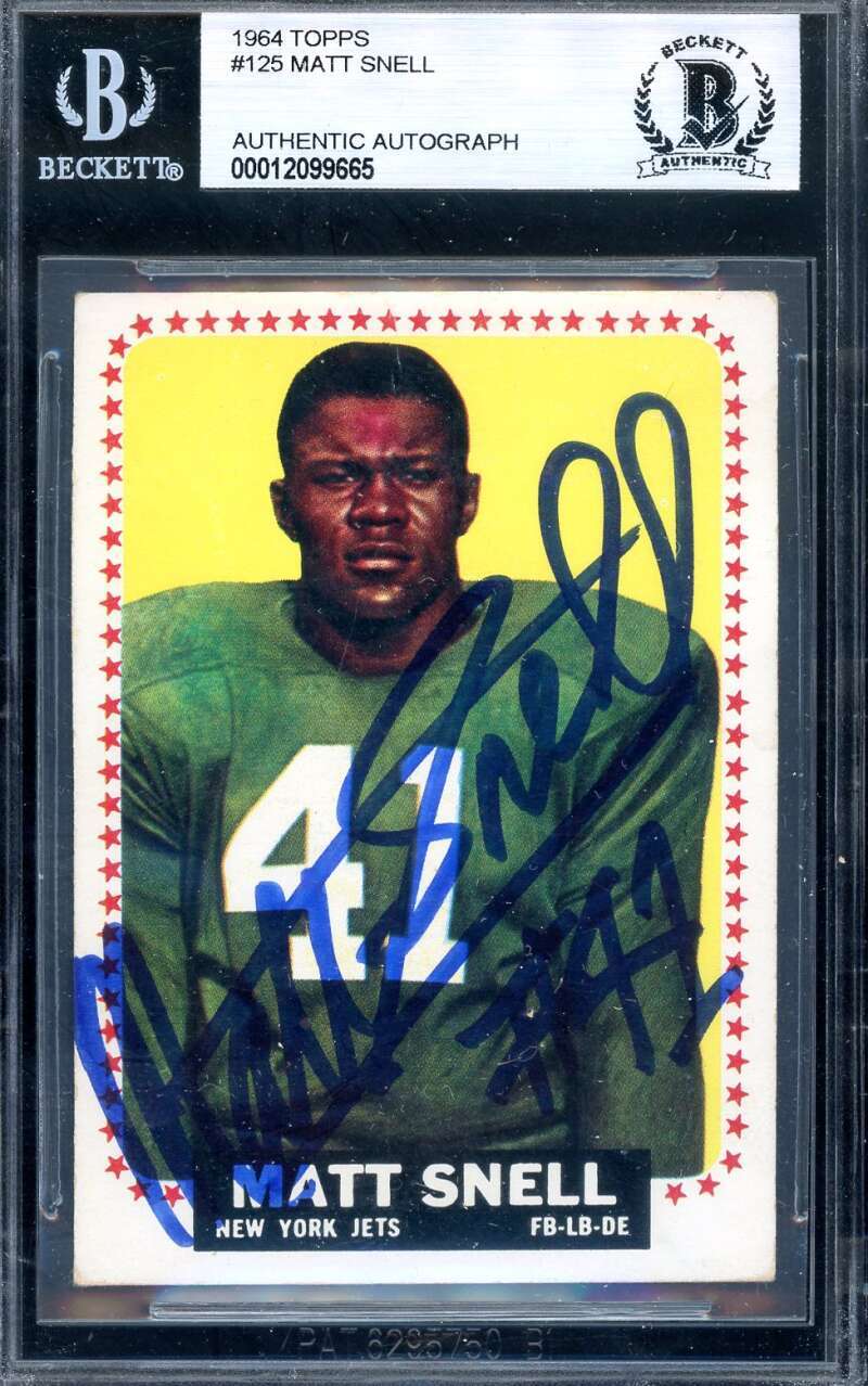 Matt Snell Beckett BAS Signed 1964 Topps Rookie Autograph